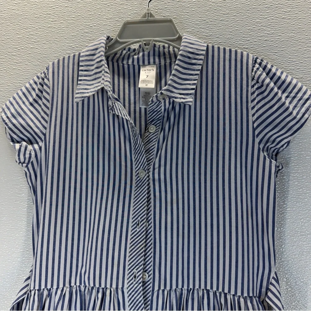 Carter’s Girls Button Shirt Dress Blue‎ Stripe Size 7